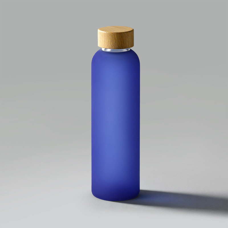 Стеклянная бутылка с бамбуковой крышкой «Foggy», 600мл, синий Стеклянная бутылка с бамбуковой крышкой «Foggy», 600мл, синий
