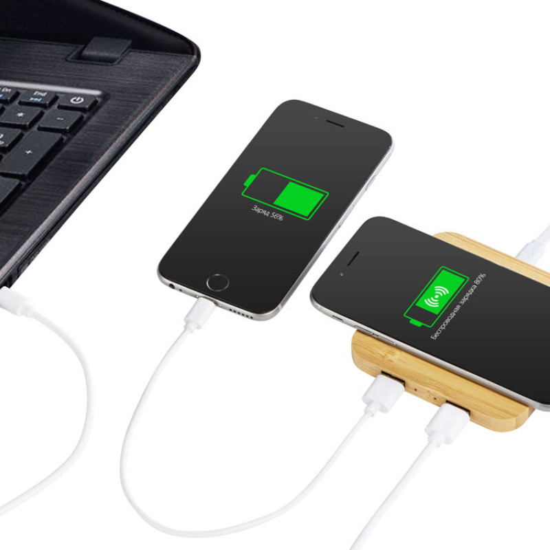 USB-хаб с беспроводной зарядкой из бамбука Plato