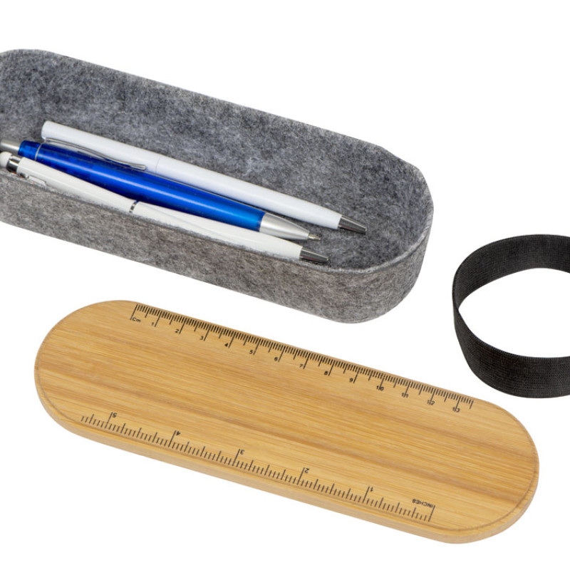 Пенал с линейкой и подставкой для телефона из бамбука "Haruki", серый