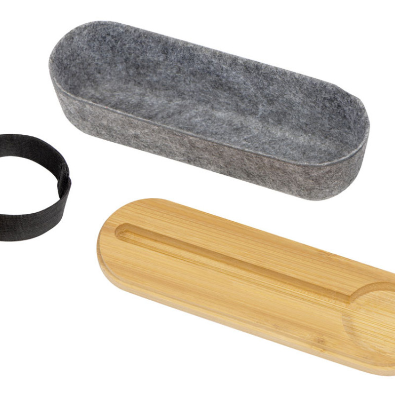 Пенал с линейкой и подставкой для телефона из бамбука "Haruki", серый