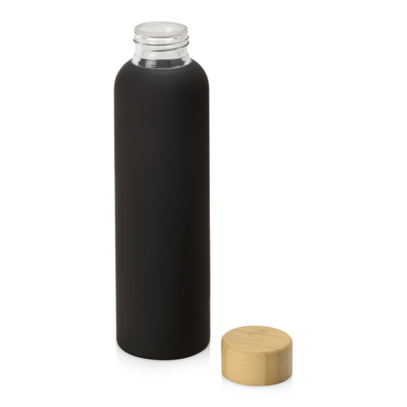 Стеклянная бутылка с бамбуковой крышкой «Foggy», 600мл, черный
