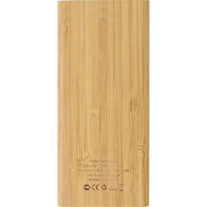 Внешний беспроводной аккумулятор из бамбука "Bamboo Air", 10000 mAh Внешний беспроводной аккумулятор из бамбука "Bamboo Air", 10000 mAh