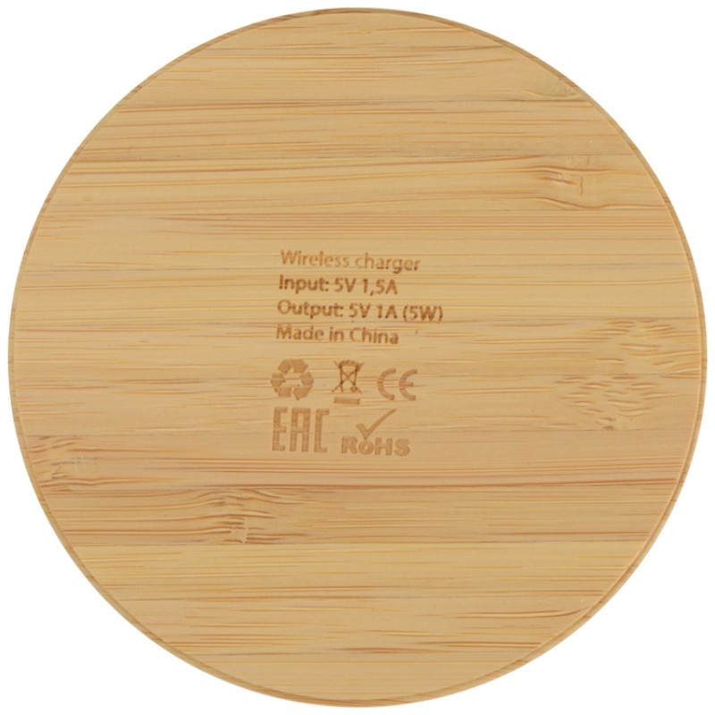 Беспроводное зарядное устройство из бамбука "Cap", натуральный
