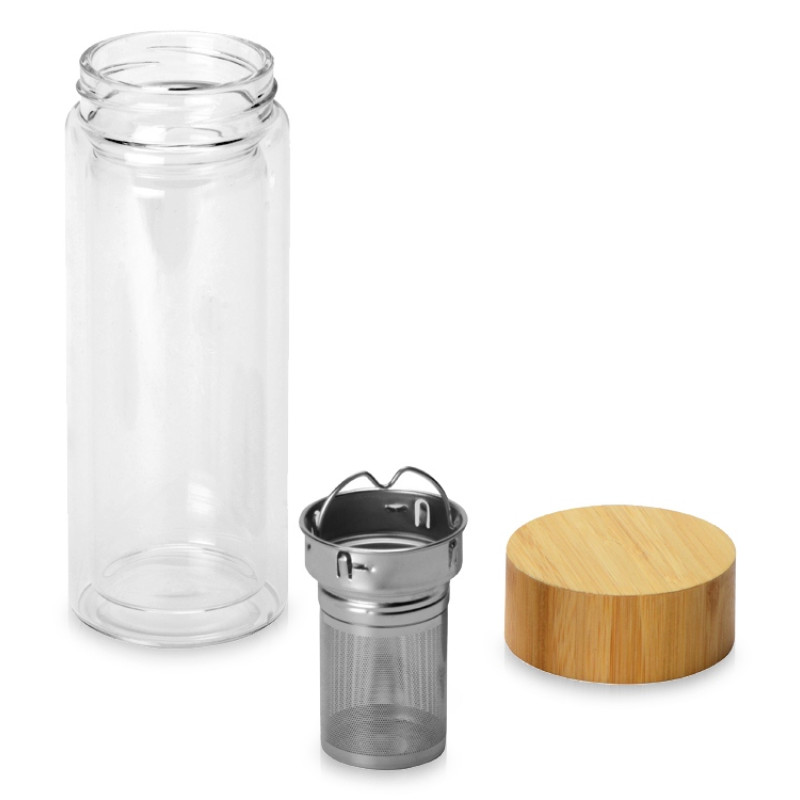 Стеклянный термос с двойными стенками и ситечком 320 мл "Badachu", прозрачный