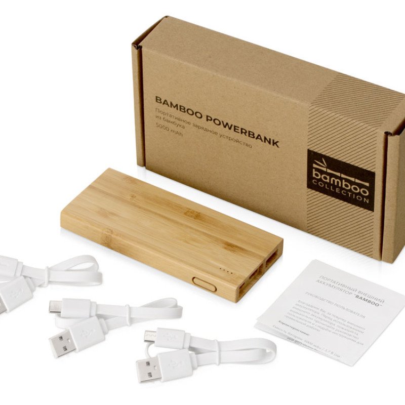 Внешний аккумулятор из бамбука "Bamboo", 5000 mAh