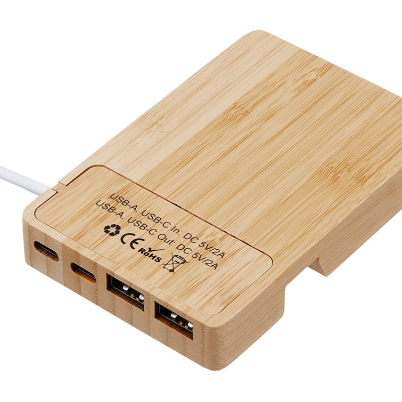 USB хаб «Memo», 2*USB, 2*Type C, бамбук