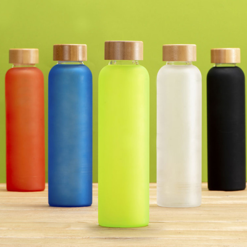 Стеклянная бутылка с бамбуковой крышкой «Foggy», 600мл, синий