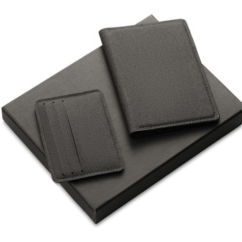 Подарочный набор "Consul": обложка для паспорта и картхолдер, серый