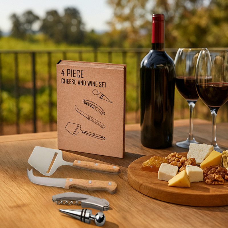 Подарочный набор для вина и сыра Reze из 4 предметов, натуральный
