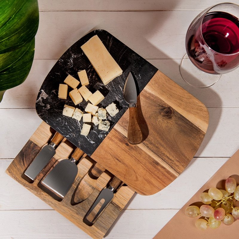 Набор для сыра в подарочной коробке из акации и мрамора "Date"