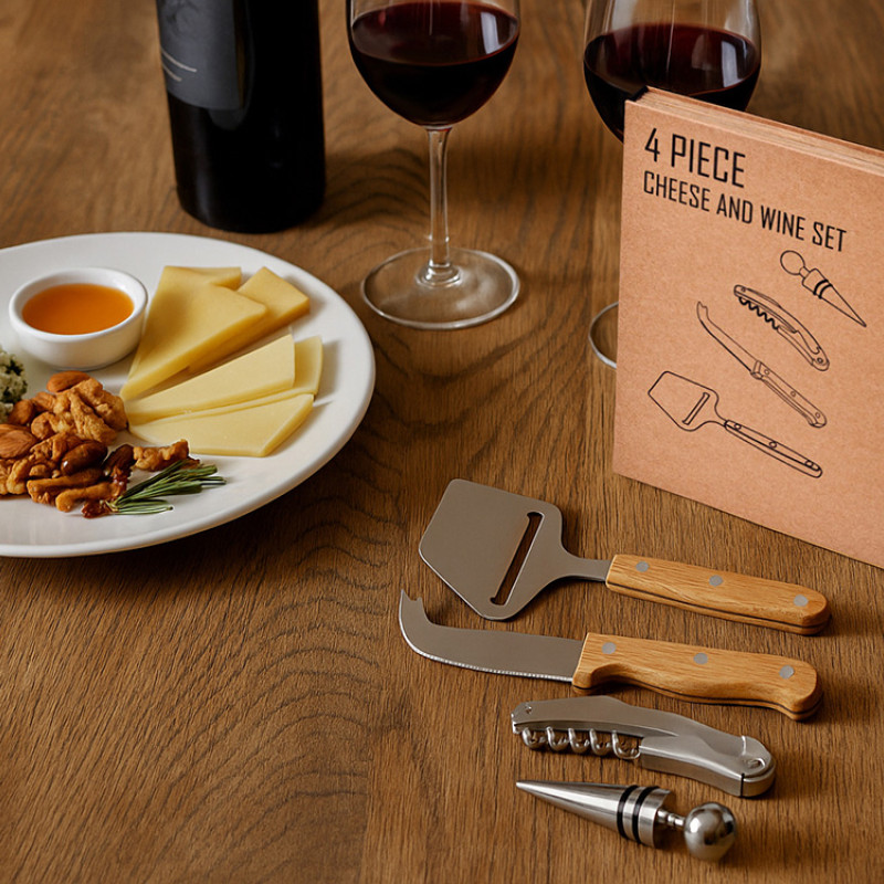 Подарочный набор для вина и сыра Reze из 4 предметов, натуральный