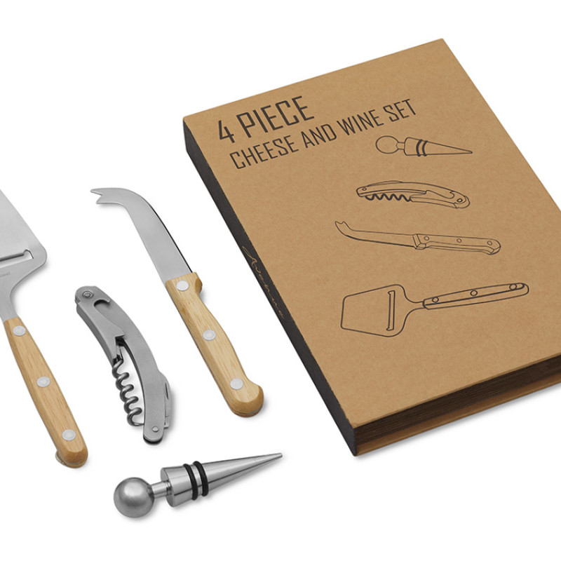 Подарочный набор для вина и сыра Reze из 4 предметов, натуральный