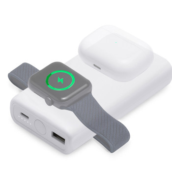 Внешний беспроводной аккумулятор 2-в-1 с функцией зарядки Apple Watch, QC/PD «AtomIQ», 10000 мАч, белый
