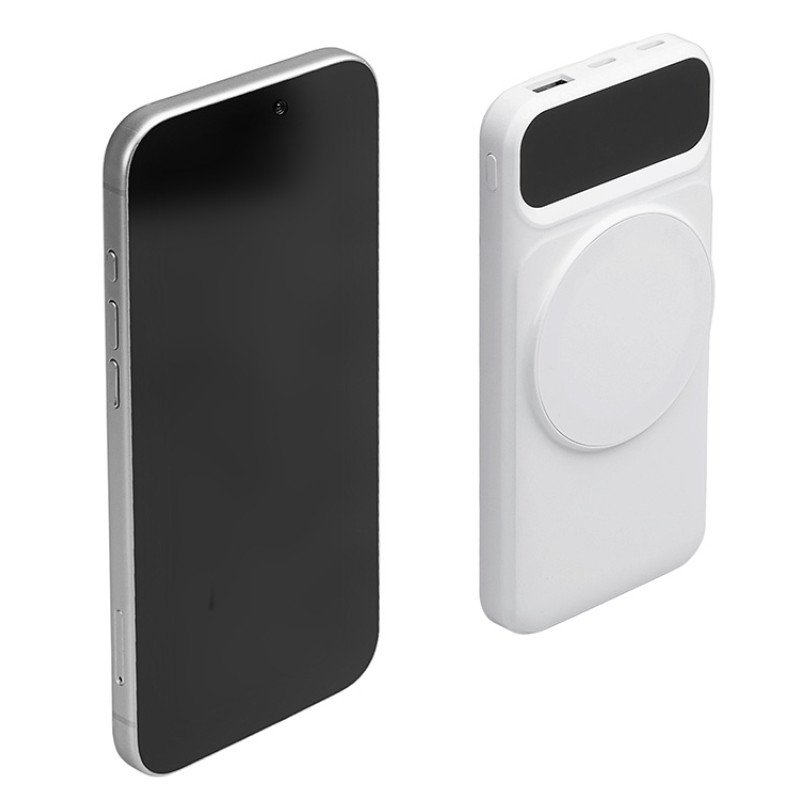 Магнитный беспроводной внешний аккумулятор со встроенными кабелями «Мэни»,быстаря зарядка, 10000 мАч, белый