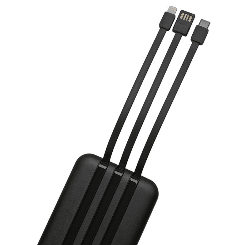 Магнитный беспроводной внешний аккумулятор со встроенными кабелями «Мэни»,быстаря зарядка, 10000 мАч, черный