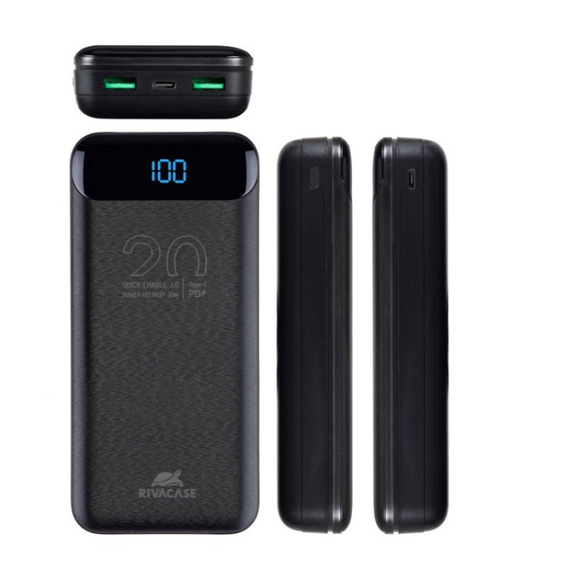 RIVACASE VA2582 (20 000mAh), QC/PD 22.5W внешний аккумулятор с дисплеем, черный /24