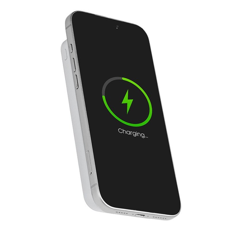 Магнитный беспроводной внешний аккумулятор со встроенными кабелями «Мэни»,быстаря зарядка, 10000 мАч, белый