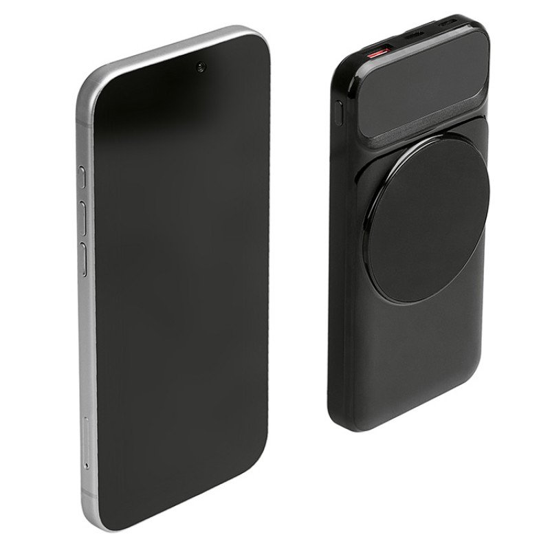 Магнитный беспроводной внешний аккумулятор со встроенными кабелями «Мэни»,быстаря зарядка, 10000 мАч, черный