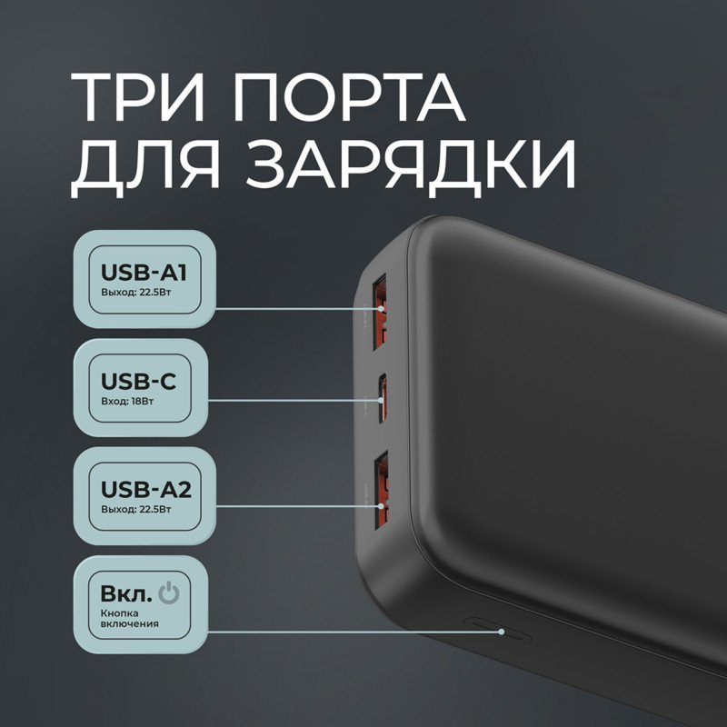 Внешний АКБ NRG Turbo V4 20000 мА-ч, дисплей, черный, Deppa Внешний АКБ NRG Turbo V4 20000 мА-ч, дисплей, черный, Deppa