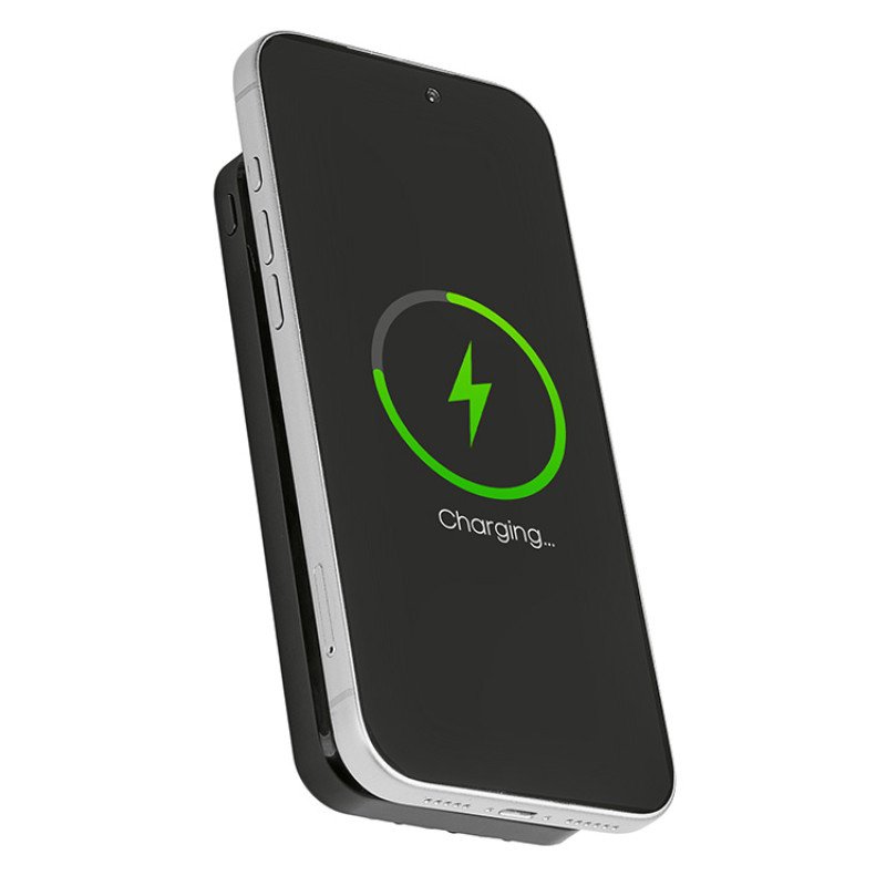 Магнитный беспроводной внешний аккумулятор со встроенными кабелями «Мэни»,быстаря зарядка, 10000 мАч, черный