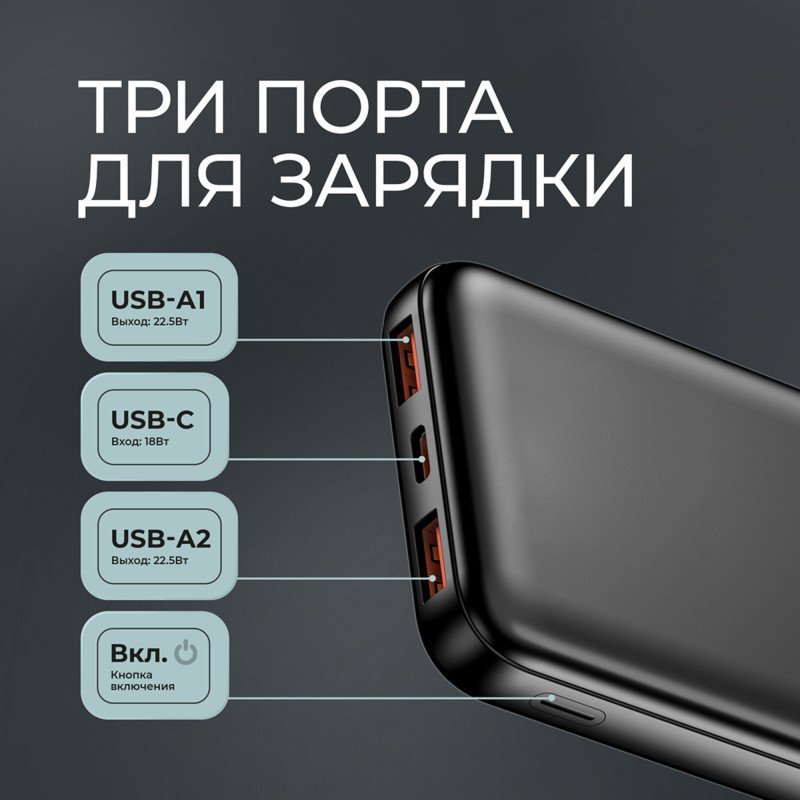 Внешний АКБ NRG Turbo V4 10000 мА-ч, дисплей, черный, Deppa