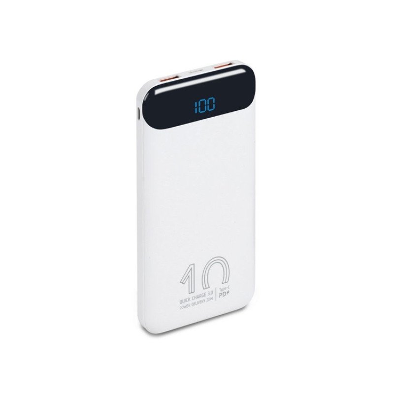 RIVACASE VA2540 (10 000mAh), QC/PD 20W внешний аккумулятор с дисплеем, белый 12/48