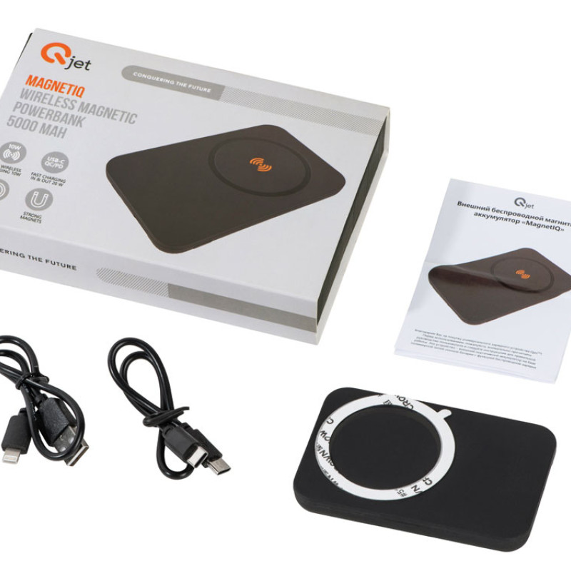 Магнитный беспроводной внешний аккумулятор "MagnetIQ", 5000 mah, 10 W, черный (Р)
