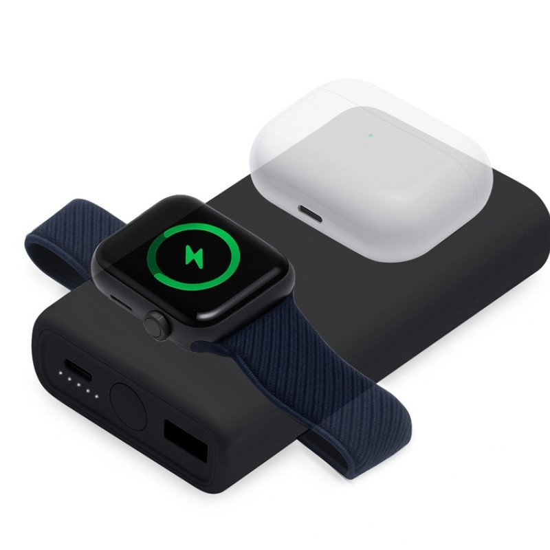 Внешний беспроводной аккумулятор 2-в-1 с функцией зарядки Apple Watch, QC/PD «AtomIQ», 10000 мАч, черный Внешний беспроводной аккумулятор 2-в-1 с функцией зарядки Apple Watch, QC/PD «AtomIQ», 10000 мАч, черный
