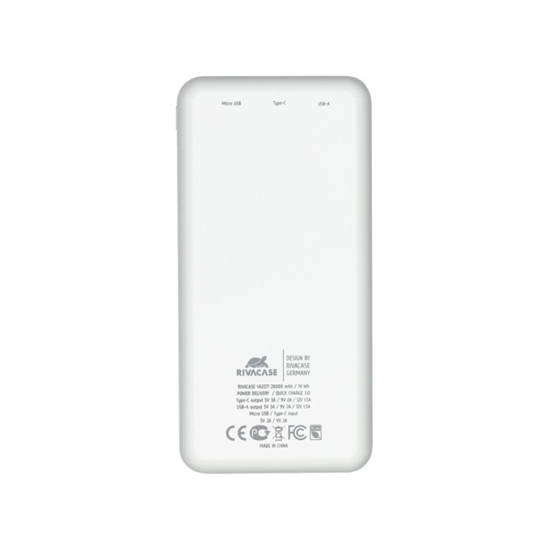 RIVACASE VA2571 (20000 мАч) QC/PD внешний аккумулятор, белый 12/24 RIVACASE VA2571 (20000 мАч) QC/PD внешний аккумулятор, белый 12/24