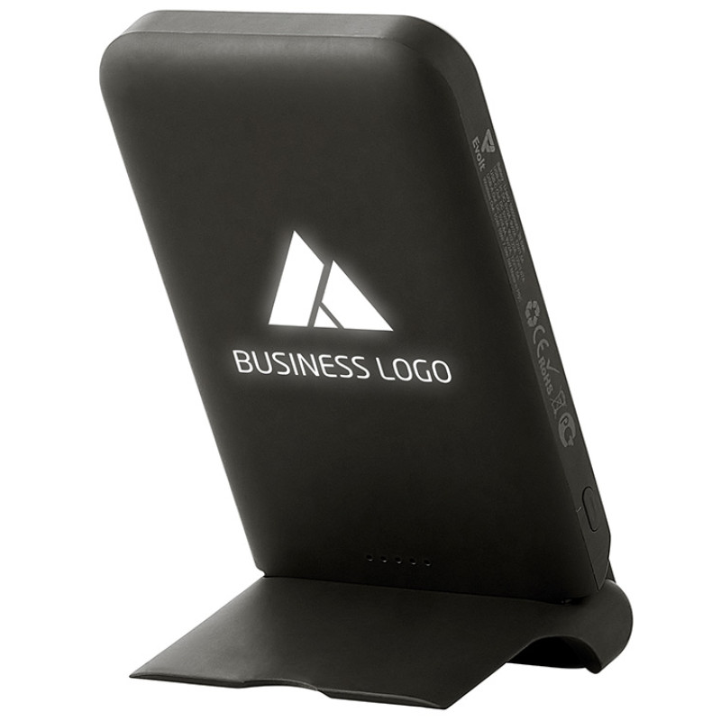 Беспроводной внешний аккумулятор с подсветкой лого и подставкой «Magflash», 10000 мАч, 15 Вт, черный