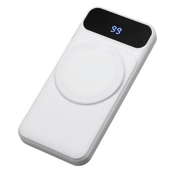 Магнитный беспроводной внешний аккумулятор со встроенными кабелями «Мэни»,быстаря зарядка, 10000 мАч, белый