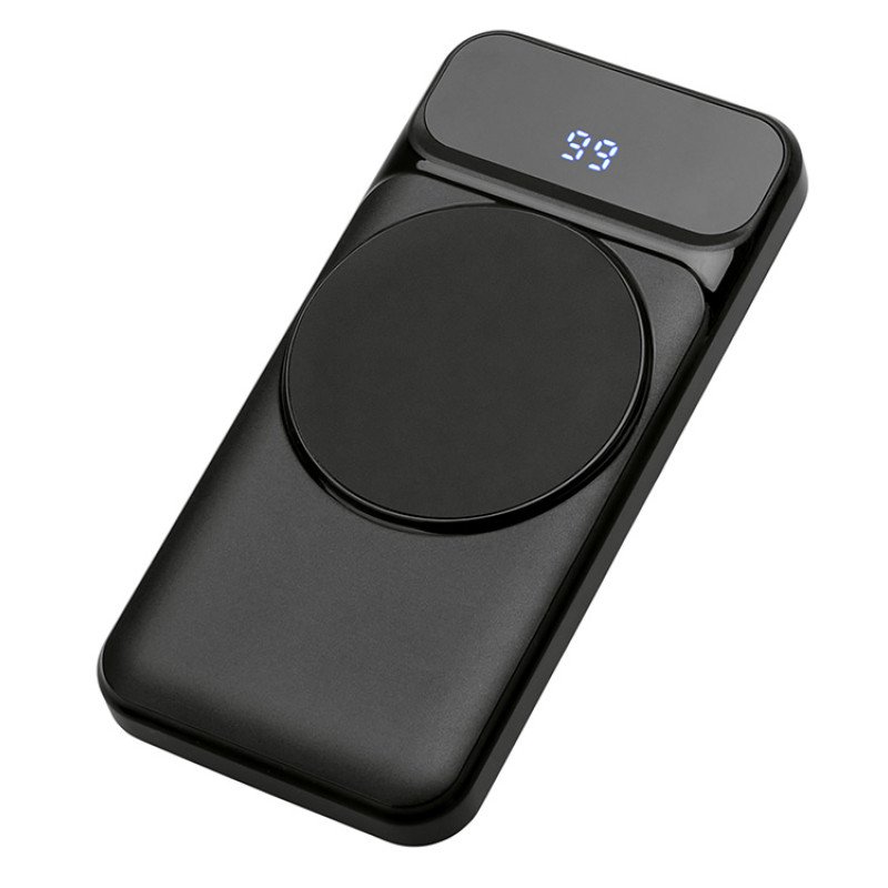 Магнитный беспроводной внешний аккумулятор со встроенными кабелями «Мэни»,быстаря зарядка, 10000 мАч, черный