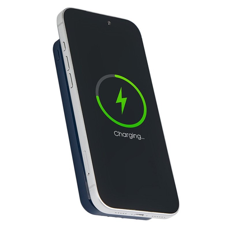 Магнитный беспроводной внешний аккумулятор со встроенными кабелями «Мэни»,быстаря зарядка, 10000 мАч, тёмно-синий