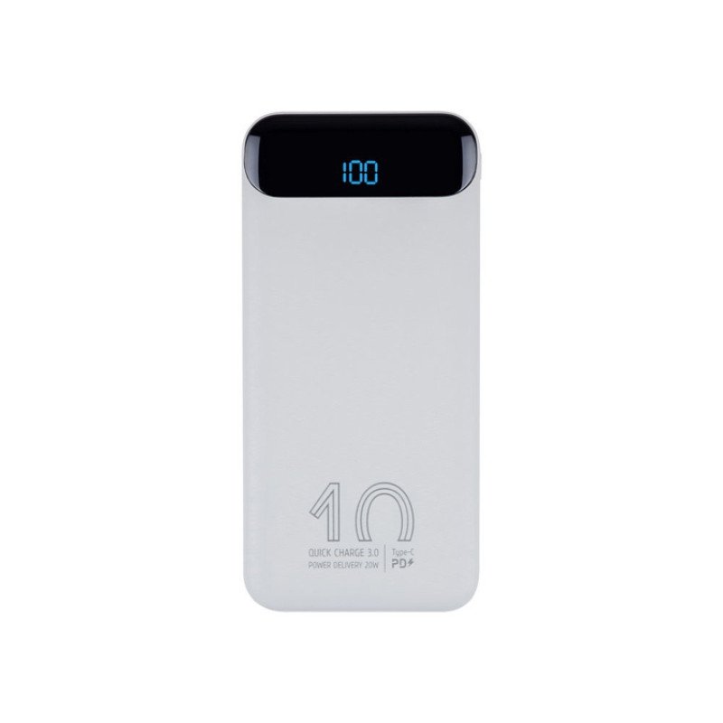 RIVACASE VA2540 (10 000mAh), QC/PD 20W внешний аккумулятор с дисплеем, белый 12/48