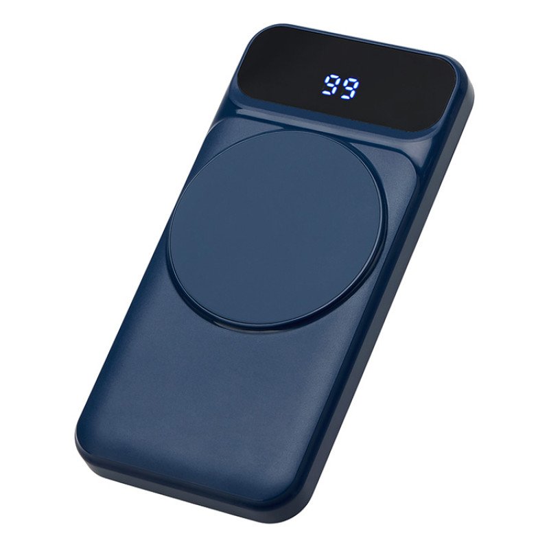 Магнитный беспроводной внешний аккумулятор со встроенными кабелями «Мэни»,быстаря зарядка, 10000 мАч, тёмно-синий