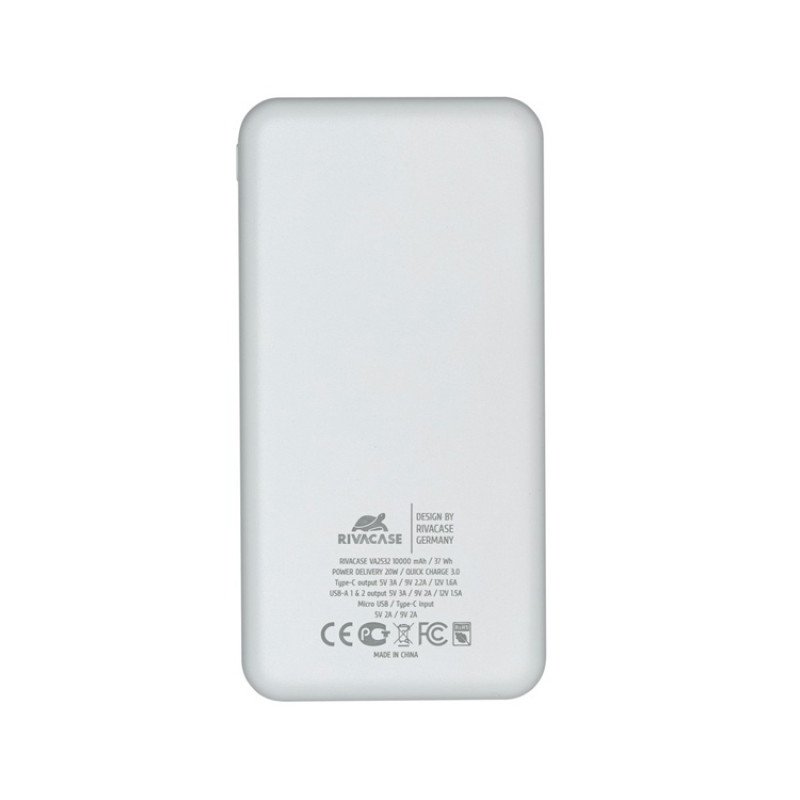 RIVACASE VA2532 (10000 мАч) QC/PD 20W внешний аккумулятор с дисплеем, белый 12/48 RIVACASE VA2532 (10000 мАч) QC/PD 20W внешний аккумулятор с дисплеем, белый 12/48