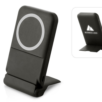 Беспроводной внешний аккумулятор с подсветкой лого и подставкой «Magflash», 10000 мАч, 15 Вт, черный