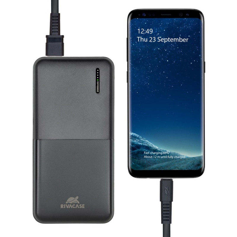 RIVACASE VA2571 (20000 мАч) QC/PD внешний аккумулятор, черный 12/24