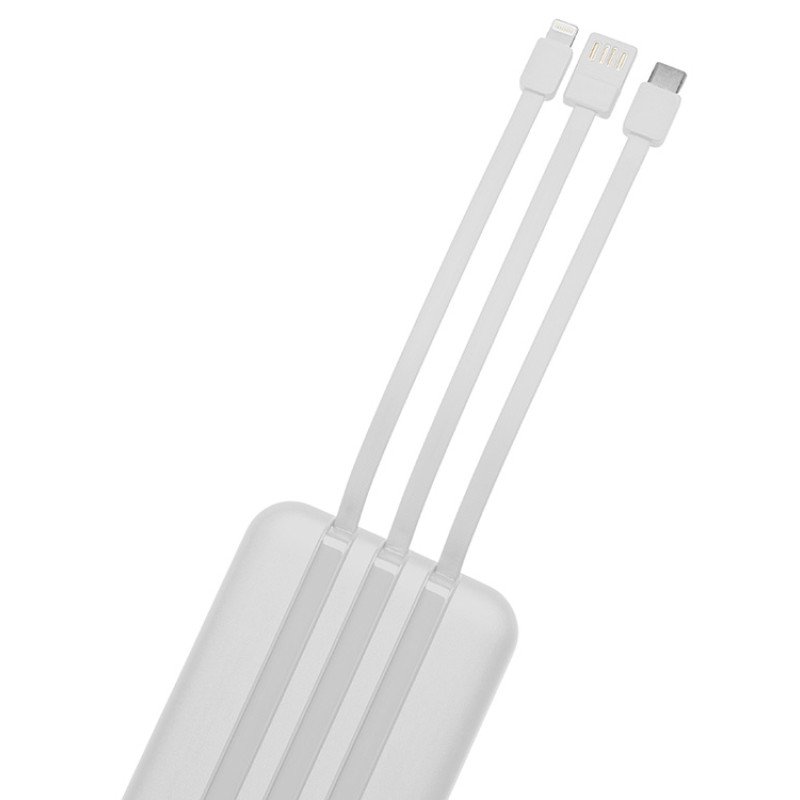 Магнитный беспроводной внешний аккумулятор со встроенными кабелями «Мэни»,быстаря зарядка, 10000 мАч, белый