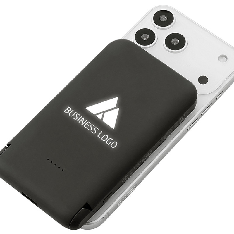 Беспроводной внешний аккумулятор с подсветкой лого и подставкой «Magflash», 10000 мАч, 15 Вт, черный