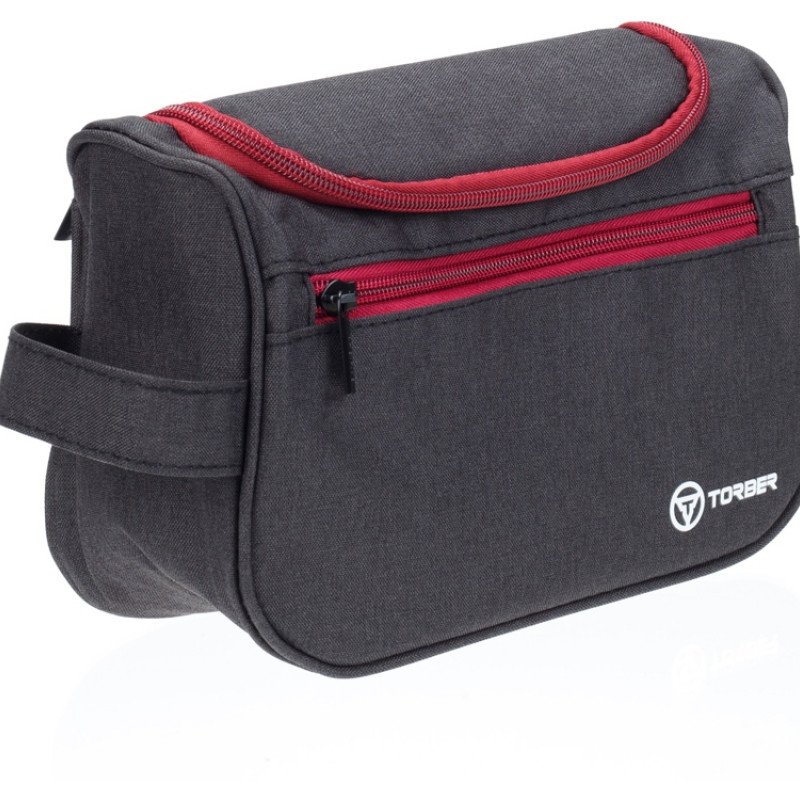 Несессер TORBER, дорожный, чёрный/бордовый, полиэстер 300D, 24 х 16 х 9 см
