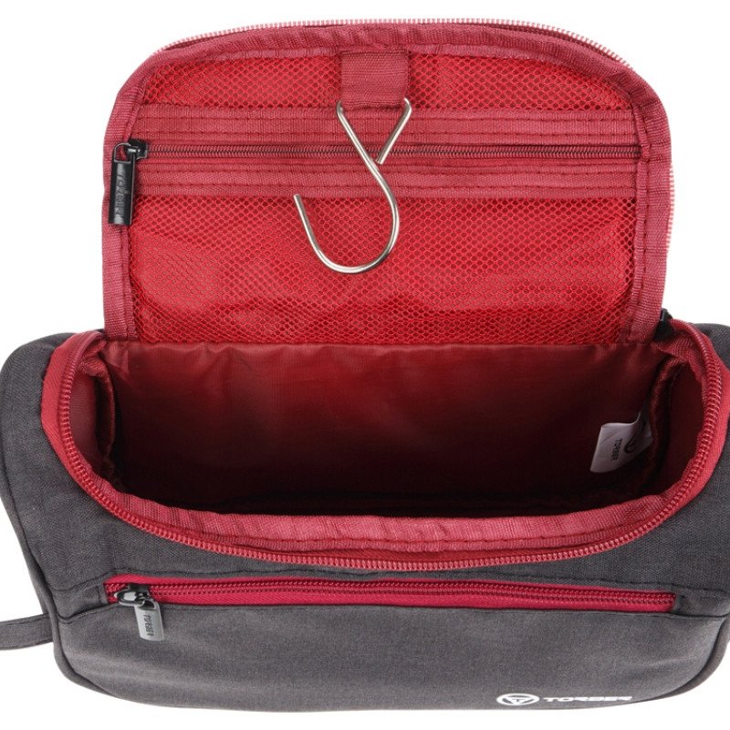 Несессер TORBER, дорожный, чёрный/бордовый, полиэстер 300D, 24 х 16 х 9 см