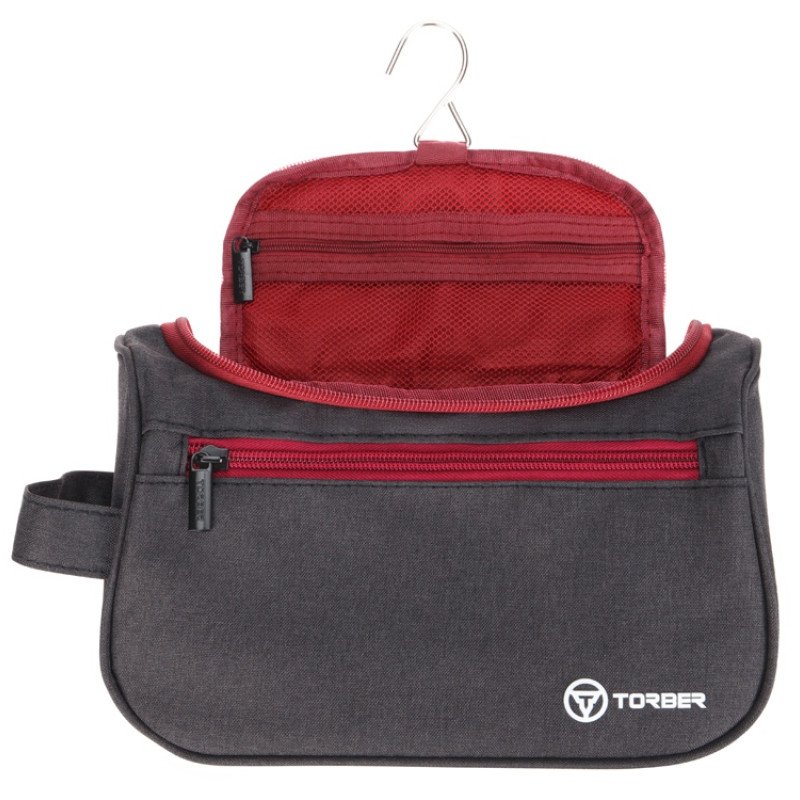 Несессер TORBER, дорожный, чёрный/бордовый, полиэстер 300D, 24 х 16 х 9 см