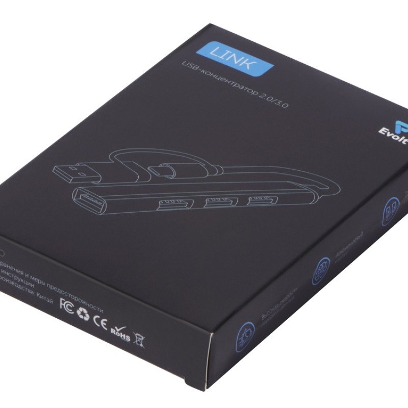 USB-хаб «Link» с коннектором 2-в-1 USB-C и USB-A, 2.0/3.0, черный