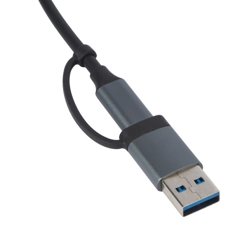 USB-хаб «Link» с коннектором 2-в-1 USB-C и USB-A, 2.0/3.0, серый