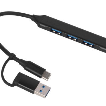 USB-хаб «Link» с коннектором 2-в-1 USB-C и USB-A, 2.0/3.0, черный
