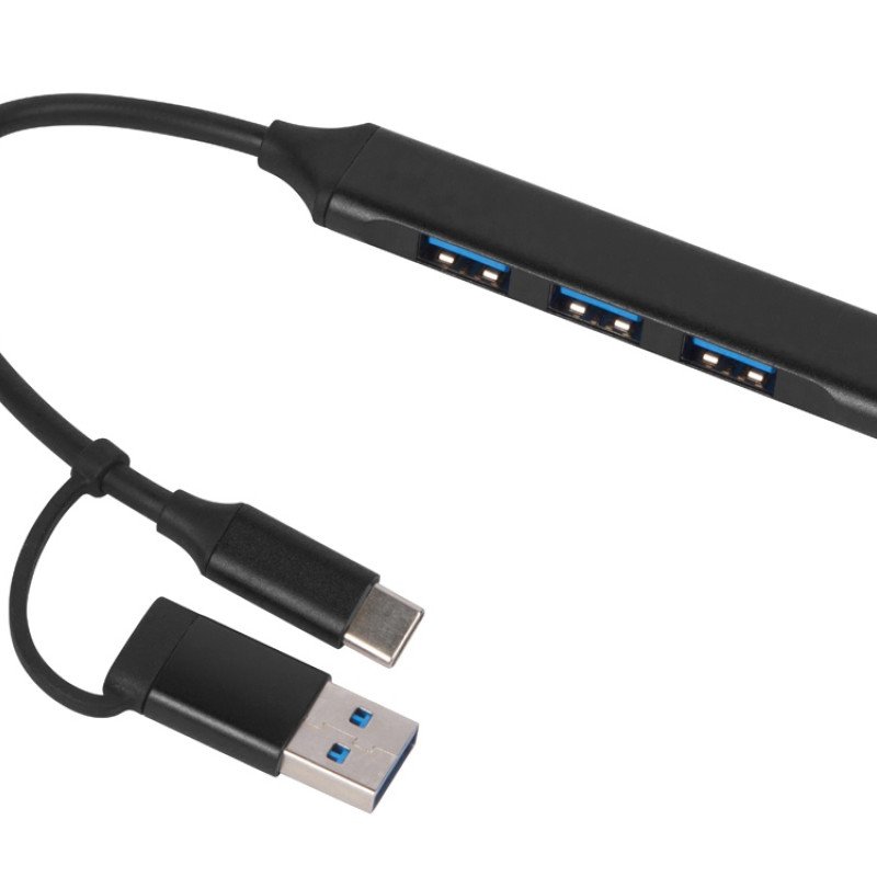 USB-хаб «Link» с коннектором 2-в-1 USB-C и USB-A, 2.0/3.0, черный