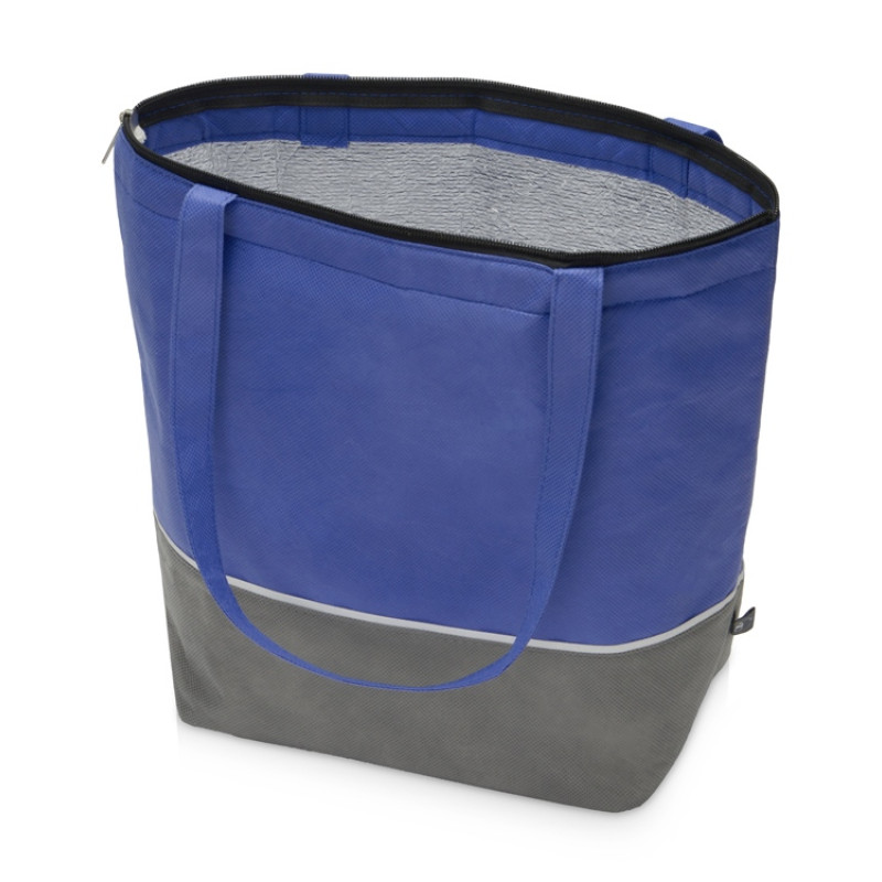 Сумка-холодильник Reviver с длинными ручками из нетканого переработанного материала RPET, синий/серый