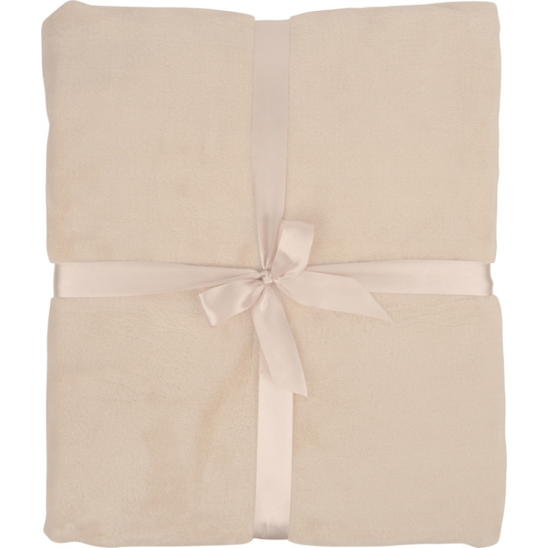 Плед флисовый Natty из переработанного пластика, бежевый со светло-розовой лентой