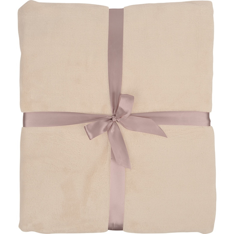 Плед флисовый Natty из переработанного пластика, бежевый с розовой лентой